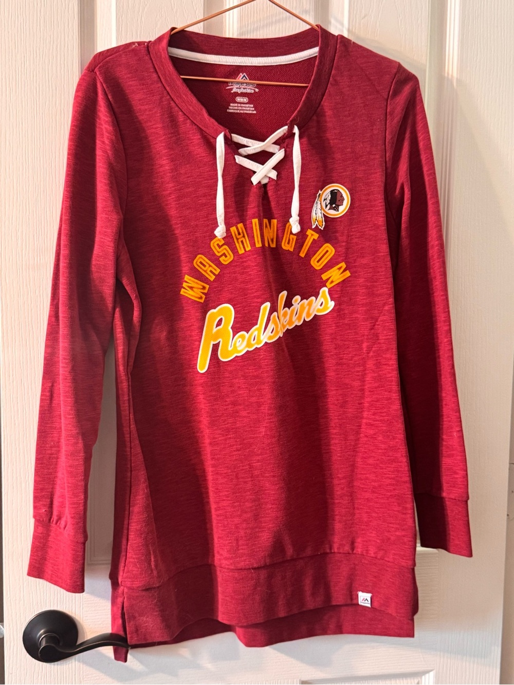 NFL Washington Redskins Lace-Up Long Sleeve Top - Burgundy & White